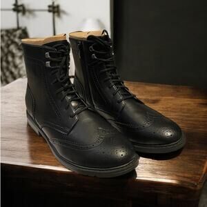 Sonoma Wingtip Men's Black Boots Santigo Shoes Size 12 Faux Leather Lace Up NEW